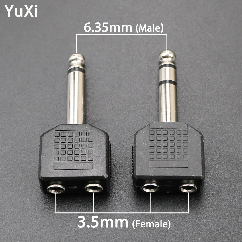 

YuXi Portable Durable 6.35 Male To Double 3.5 mm Female Stereo Adapter Plug Headphone Adapter Plug Terminals Audio Plug