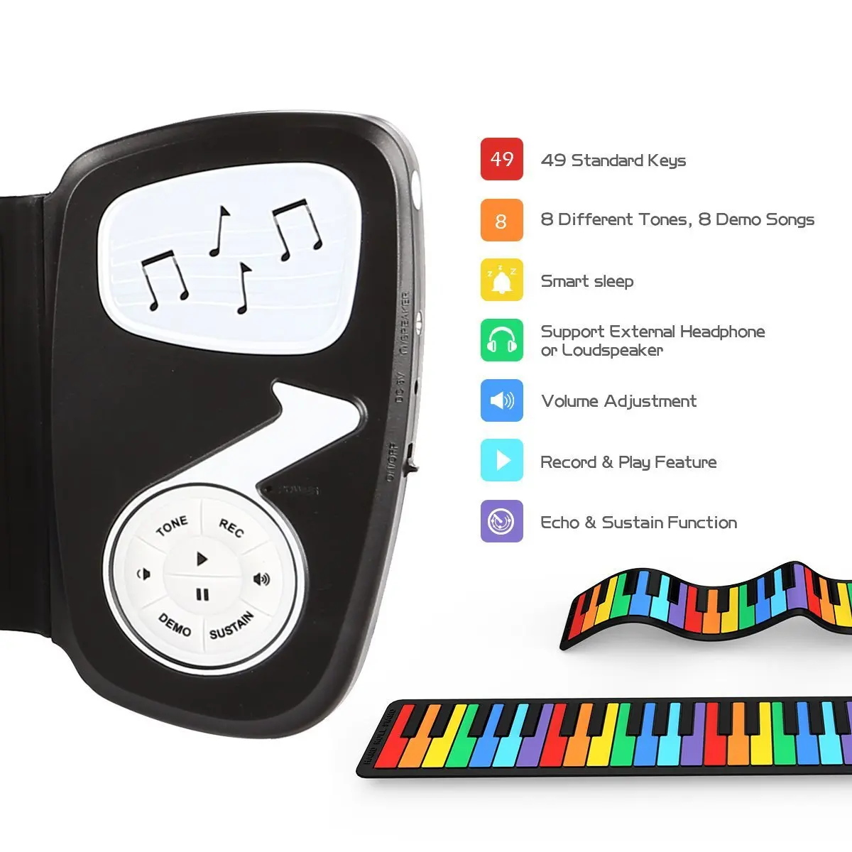 

49 Key Hand Roll Piano Children Beginner Keyboard Fun Silica Gel Piano Rainbow Edition Hand-rolled Organ CHILDREN'S Electronic K