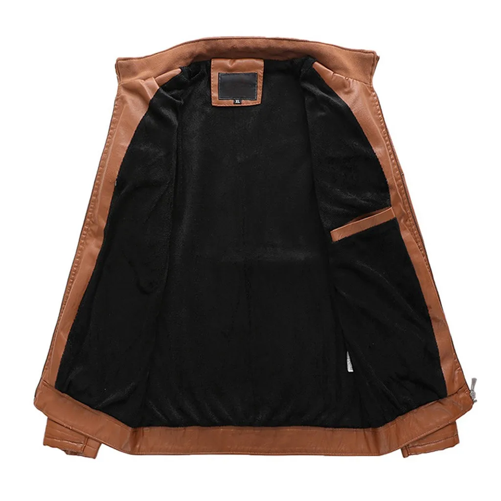 Осенне-зимняя мужская кожаная куртка KLV куртка мужская кожаная куртка jaqueta de couro на молнии с длинными рукавами Топ#3