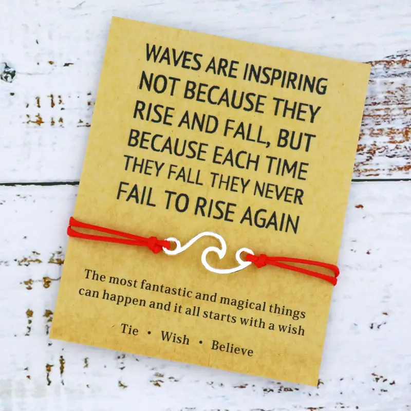 Waves Are Inspiring Wish Bracelet Nautical Surfing Ocean Wave Charms Bracelet Beach Jewelry for Women Men Friendship Beach Gift