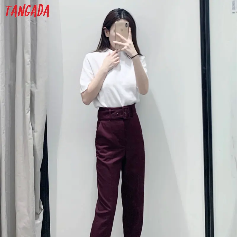 Tangada, Модный женский костюм красного цвета, брюки, брюки с прорезями, карманами, пуговицами, для офиса, женские брюки, pantalon 6A341