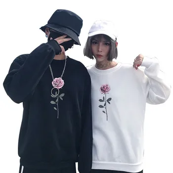 

Couple Sweatshirt Unisex Long Sleeve Rose Printed O neck Pullover Female Autumn Top 2020 Women Sweatshirts