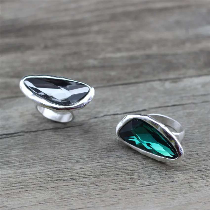 Anslow Fashion Jewelry Brand Retro Silver Irregular Shaped Crystal Finger Couple Love Promise Wedding Engagement Ring LOW0063AR - Image 6