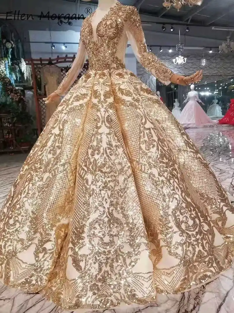 Vintage Gold  Wedding  Dresses  Ball Gowns  Luxury 2022 Long 