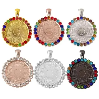 

2pcs/lot Inlaid transparent Rhinestone Blank Pendant Base Settings Tray fit 25mm Glass Cabochon DIY Necklace Making Findings