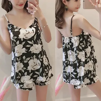 

Pajamas for Women Summer Cotton Sleepwear Sexy Pyjamas Set Tank Top Shorts Nightwear Lady Summer Pajamas Set @E