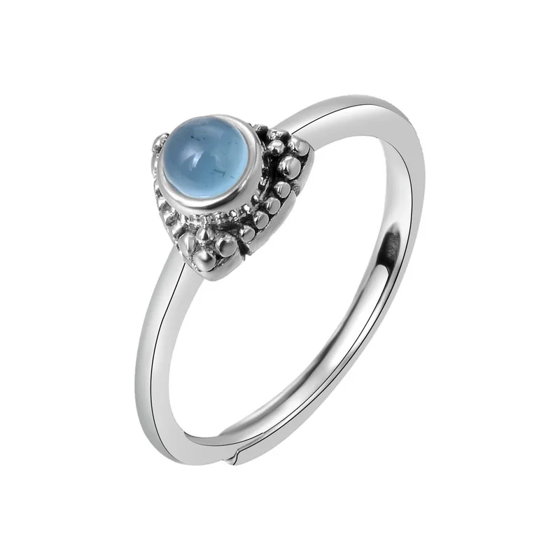 

2020 New Fashion Aquamarine Adjustable Ring For Girl Authenic 925 Sterling Silver Ring Original Natural Jewelry