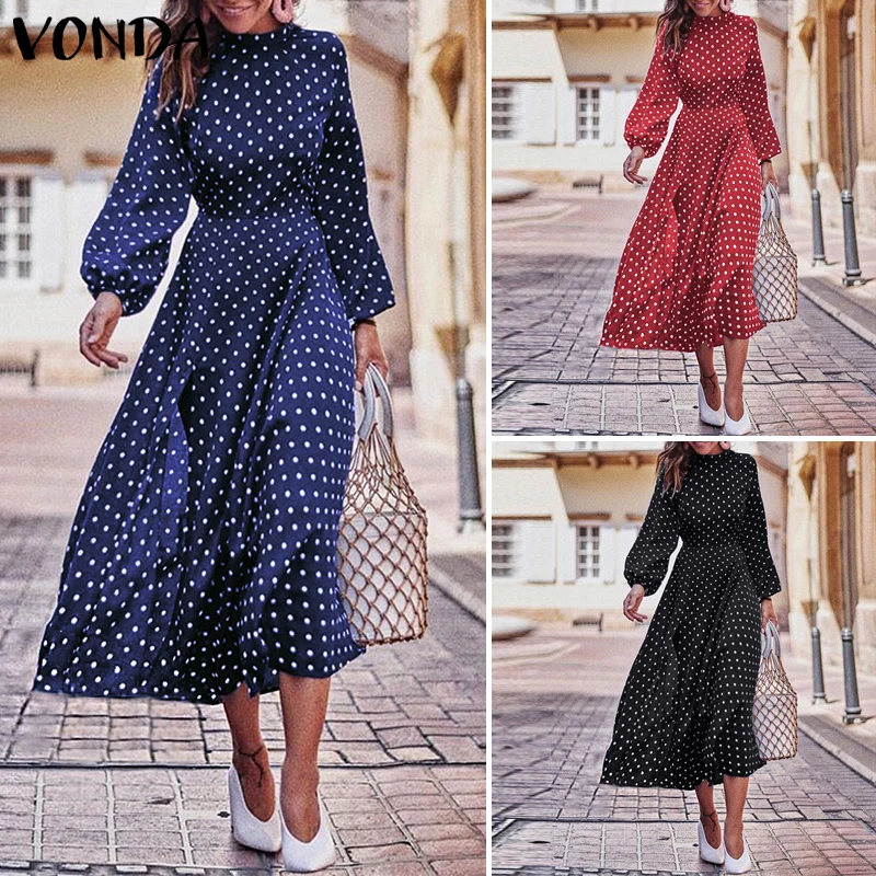 Женское винтажное платье VONDA, осеннее платье-комбинезон в горошек, Пляжное Платье для вечеринки, 2019 Женское винтажное платье VONDA, осеннее платье-комбинезон в горошек, Пляжное Платье для вечеринки, 2019