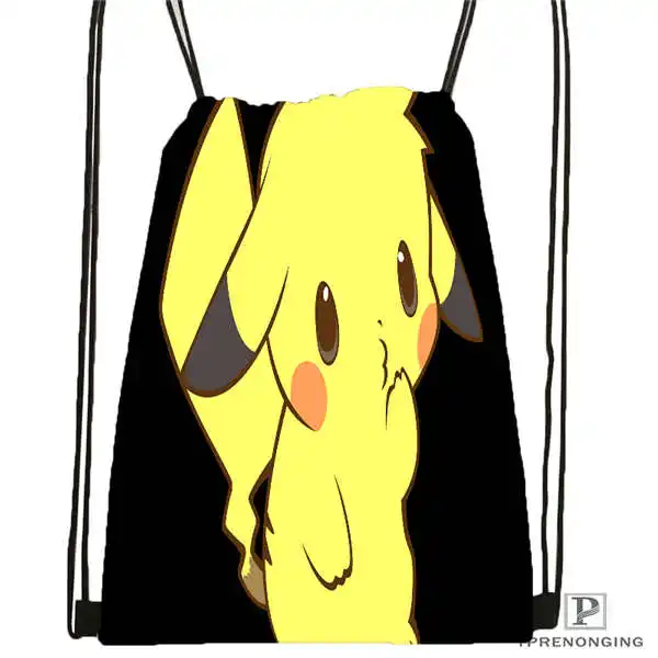 Drawstring Backpack На заказ Pikachu Покемон походная сумка на шнурке милый рюкзак для детей(черная спинка) 31x40 см#180531-04-53 - Цвет: Drawstring Backpack