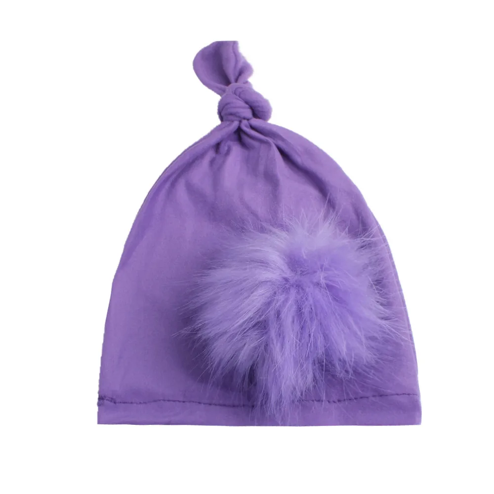 Free shipping new European and American children's fashion wool ball cap knotted pointed hat simple boy girl baby hat hair - Цвет: purple