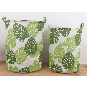 

Green Tree Pattern Toy Storage Bucket Cotton And Linen Foldable Dirty Clothes Basket Home Decoration Storage Bucket