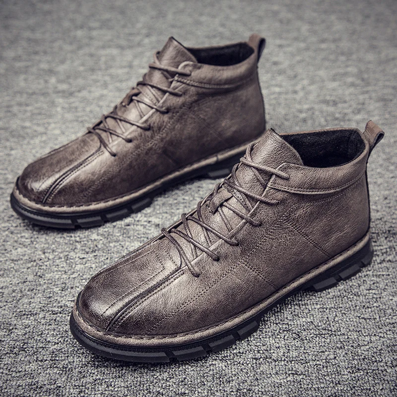 

2019 Fashion Man Leather Shoes Spring Men Casual Shoes High Top Sneakers Breathable Plimsolls Male Footwear Men's Flats *169