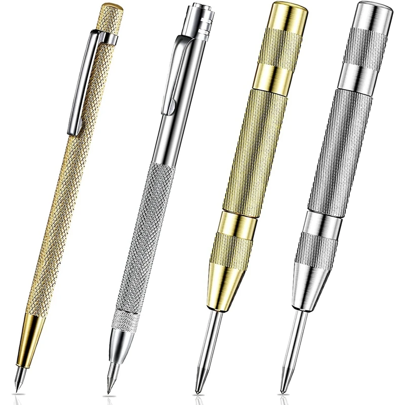 2 Pieces Scriber Tool 2 Pieces Center Punch Aluminum Automatic Center Pen for Metal Glass Ceramics Gold Welding wood locator