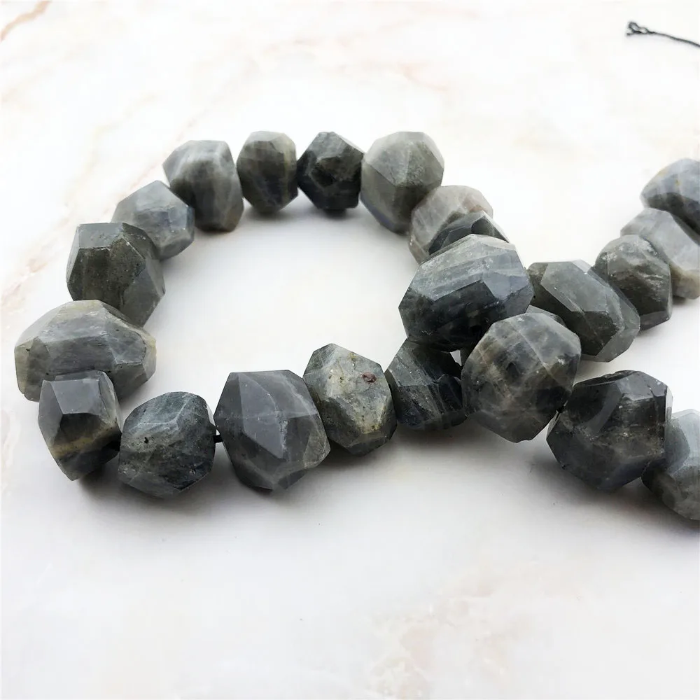 Fashion Natural Polished Faceted Labradorite Nugget Stone Irregular Shape Polyhedral Quartz Loose Drilled Gray Beads DIY Jewelry