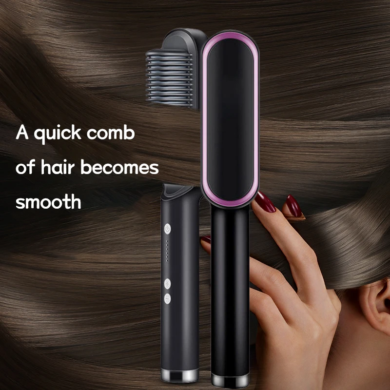 American plug Multifunctional Professional Hair Straightener Tourmaline Ceramic Brush Comb Straighteners Curling Iron | Дом и сад