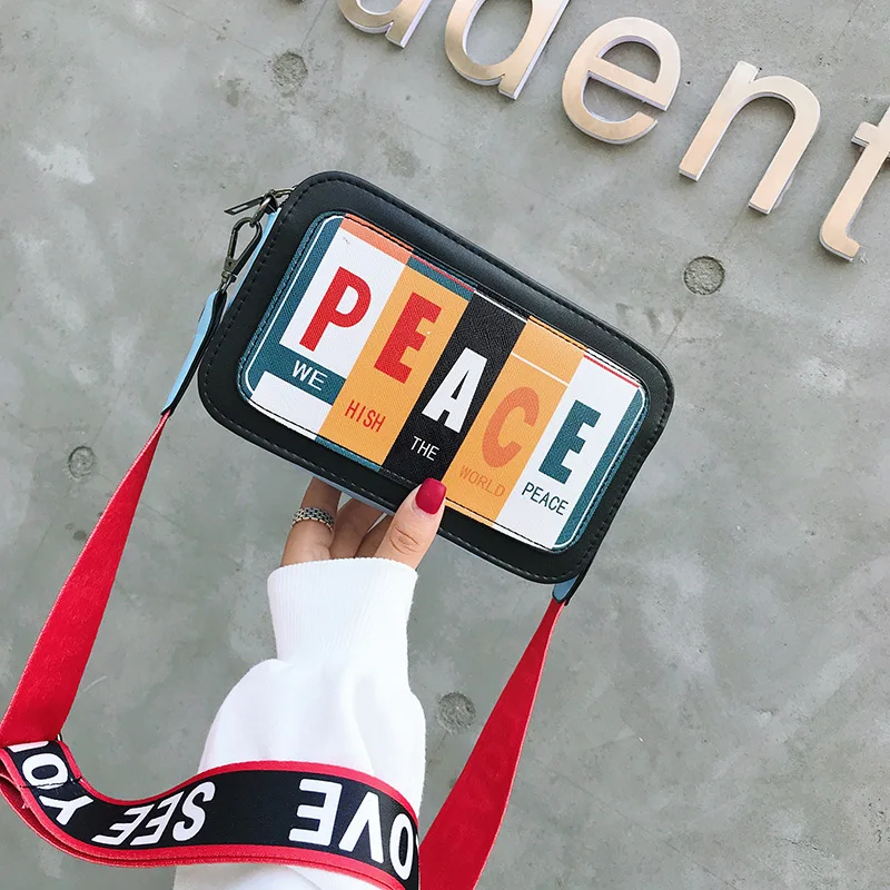

Summer Super Fire Fashion Bag New Style Korean-style Wide-Strap Square Sling Bag Lettered Shoulder WOMEN'S Bag Fashion