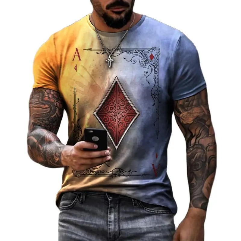 High Quality 3d T Shirt Playing Card Print Fashion Newmen's Autumn Short Sleeve Pattern Loose O Neck Street Men's Casual Clothes