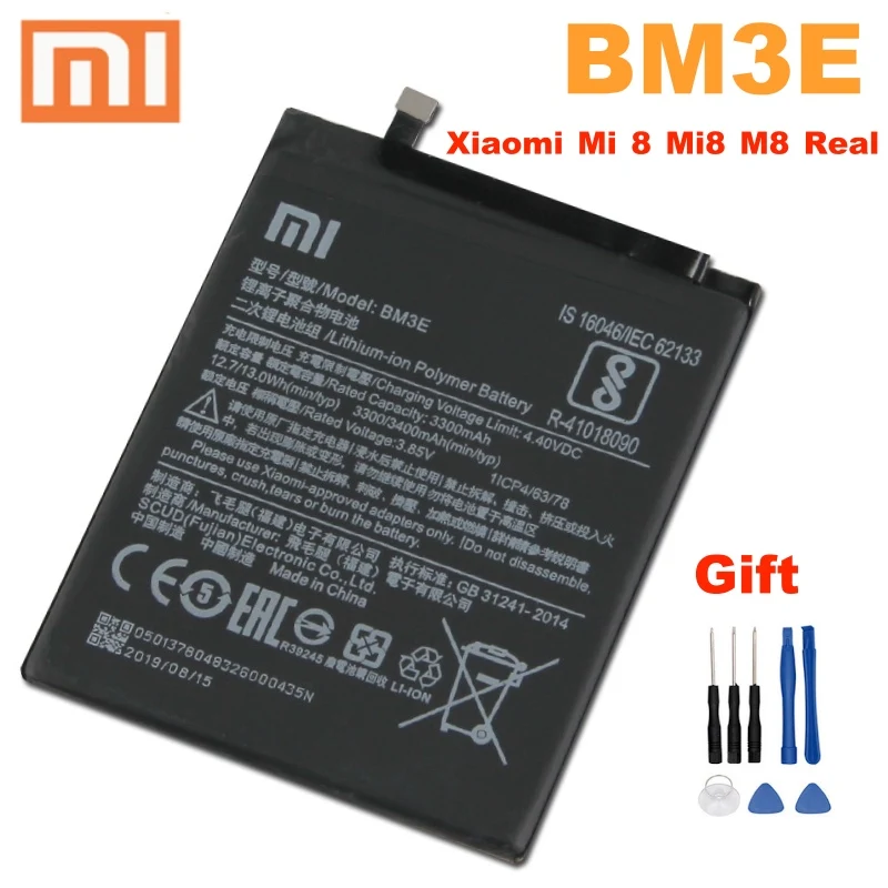 Оригинальный аккумулятор Xiao mi 100% BM3E 3400 мАч для Xiaomi Mi 8 Mi8 M8 высококачественные сменные батареи телефона +