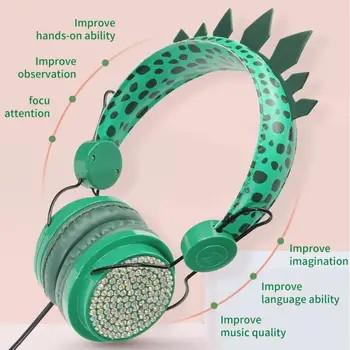 

Cute Dinosaur 3.5mm Wired Headphones With Microphone Suitable For Learning Games Mobile Phone Headphones For Boy Gift