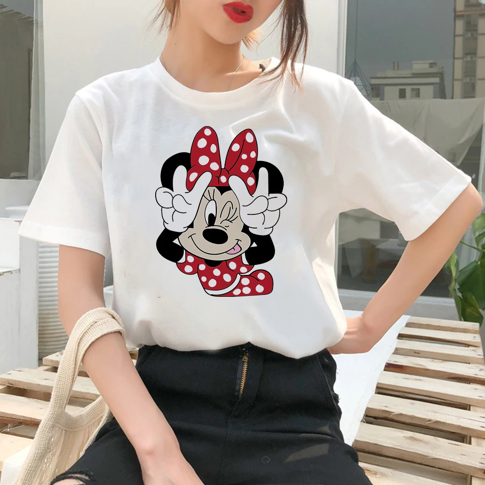 Women's Clothing Summer 2022 Mickey Minnie Mouse Disney Short Sleeve T-shirts for Girls Funny Fashion Streetwear Woman Shirt