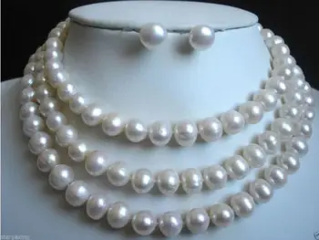 

Free shipping Wholesale price 16new +Beautiful 9-10MM White Freshwater Cultured Pearl Necklace earrings set