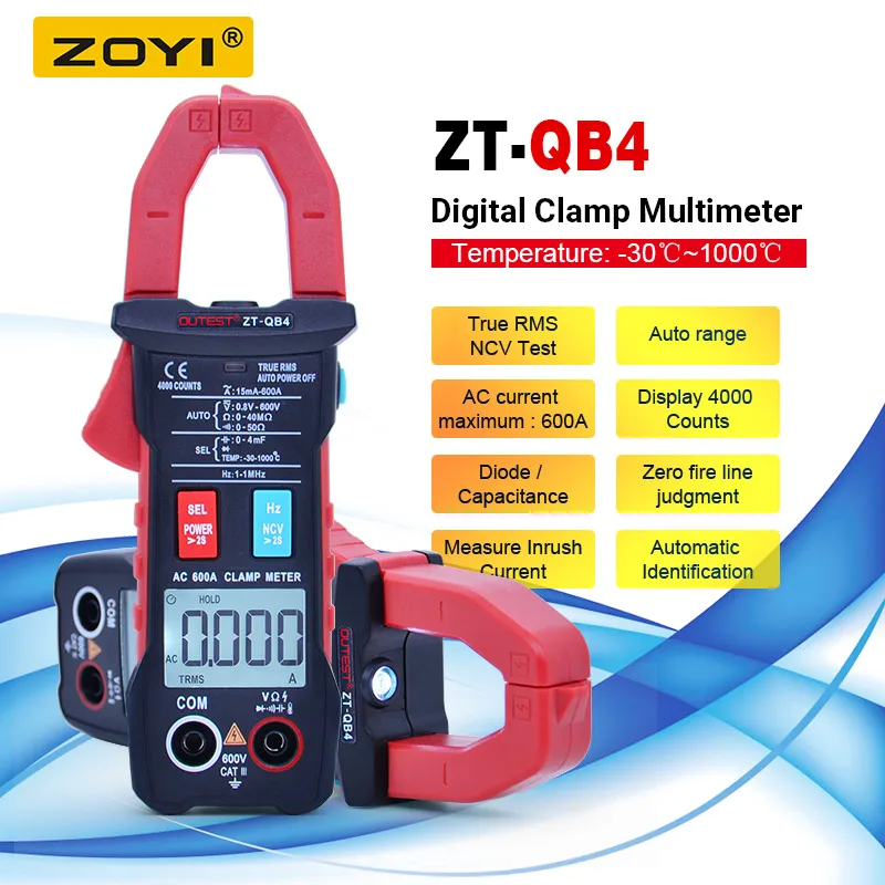 ZOYI Digital Clamp Meter 4000 Counts AUTO DC/AC Voltage AC Current Analog Multimeter True Rms pinza amperimetrica | Инструменты