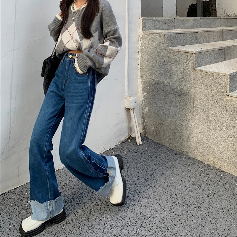 Patchwork Baggy Jeans Women Loose Streetwear Blue Pants 2021 Oversized Jeans Female Pants High Waist Jeans Trousers
