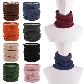 

2019 Winter Unisex Knitted Ring Scarves Casual Outdoor Solid Color Plus Velvet Snood Scarf Women Men Couple Children Neck Warmer