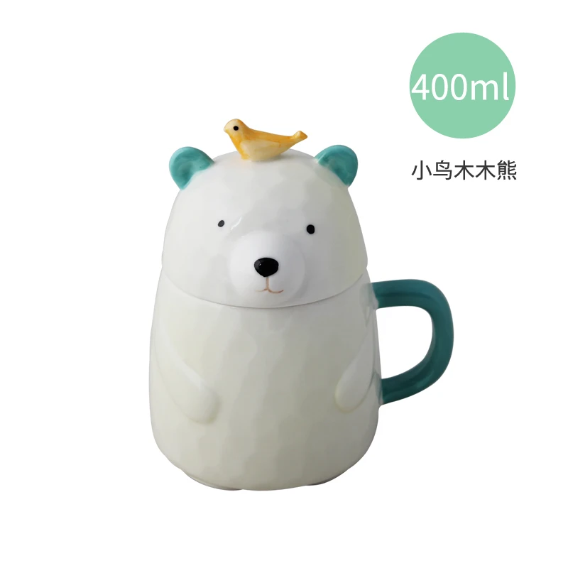 cute bear ceramic cup with cover cartoon big belly office coffee mug gift - Цвет: a