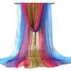 Women Foulard Gradient Solid Color Chiffon Georgette Scarf Bandana Elegant Long Shawl Hijab Summer Sun Protection 3