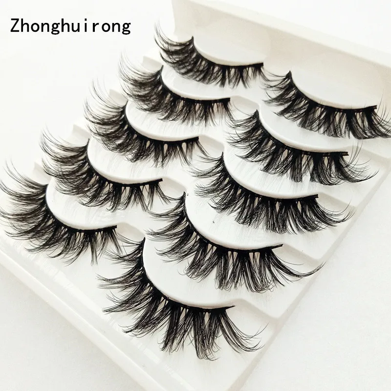 

Makeup Tools Lashes Eyelashes Natural Mink 3d Effect Full Strip Slim Glamour 5 Pairs Multi-layer