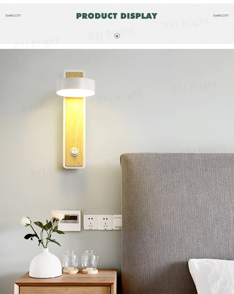 Настенный светильник с поворотом на 350 ° в скандинавском стиле, современный светодиодный настенный светильник для гостиной, прикроватный, черный, белый, с выключателем, декоративное бра, AC85-265V