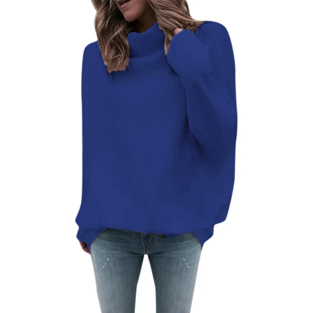 JAYCOSIN свитер с длинным рукавом для осени и зимы, женский белый вязаный свитер, пуловер, джемпер, мода, женский свитер с высоким воротом - Цвет: Blue