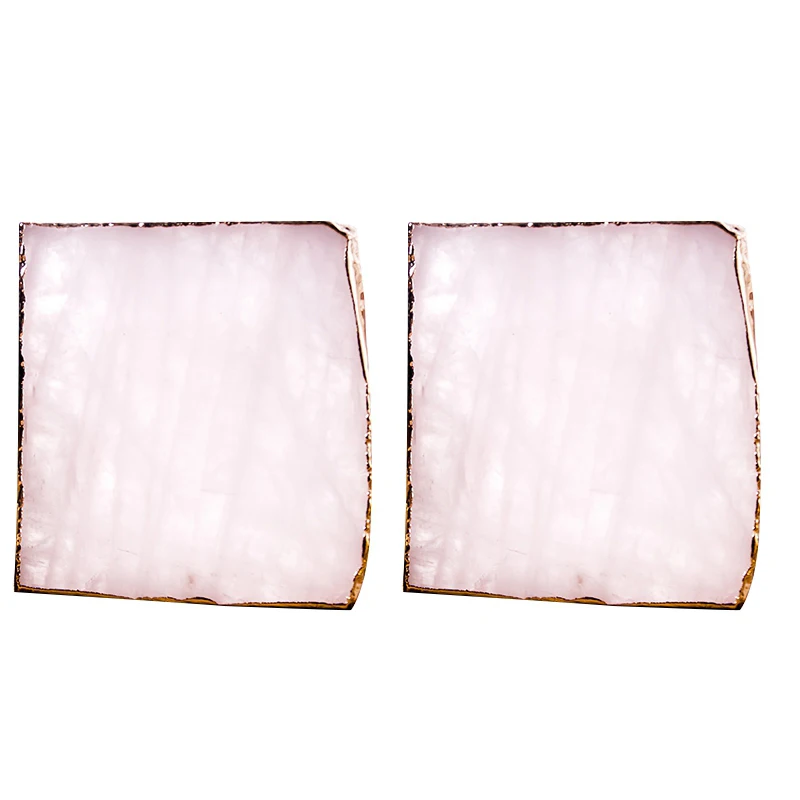 

HHO-2Pcs Agate Slice Pink Agate Coaster Teacup Tray Decorative Design Stone Coaster Gold Edges Home Decor Gemstone Coaster Natur