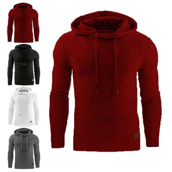 

Men Hoodies Autumn Winter Solid Color Long Sleeve Jacquard Hoodie Sweatshirt Pullover Streetwear Solid Fleece Man Hoody