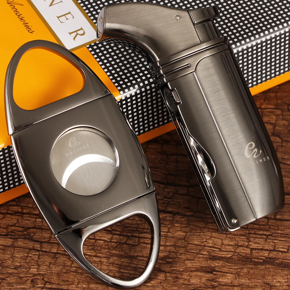 

Galiner Smoking Accessries Lighter Cigar Cutter Set Sharp Blade Perfect Draw Cigars Cutter Punch Metal Gas Torch Cigar Lighter
