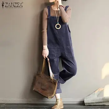 

Plus Size Women's Corduroy Jumpsuits 2020 ZANZEA Casual Overalls Suspender Female Pantalon Rompers Turnip 5XL Playsuits