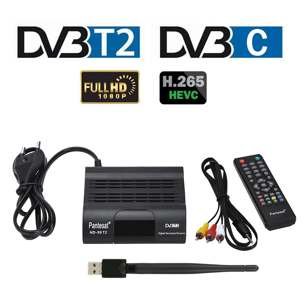 

FTA HEVC 265 DVB-T2 Digital TV Tuner Receiver H.265 TV Receptor Full HD DVBT2 Set-top Box Wifi Receiver DVB-C Youtube VHF UHF