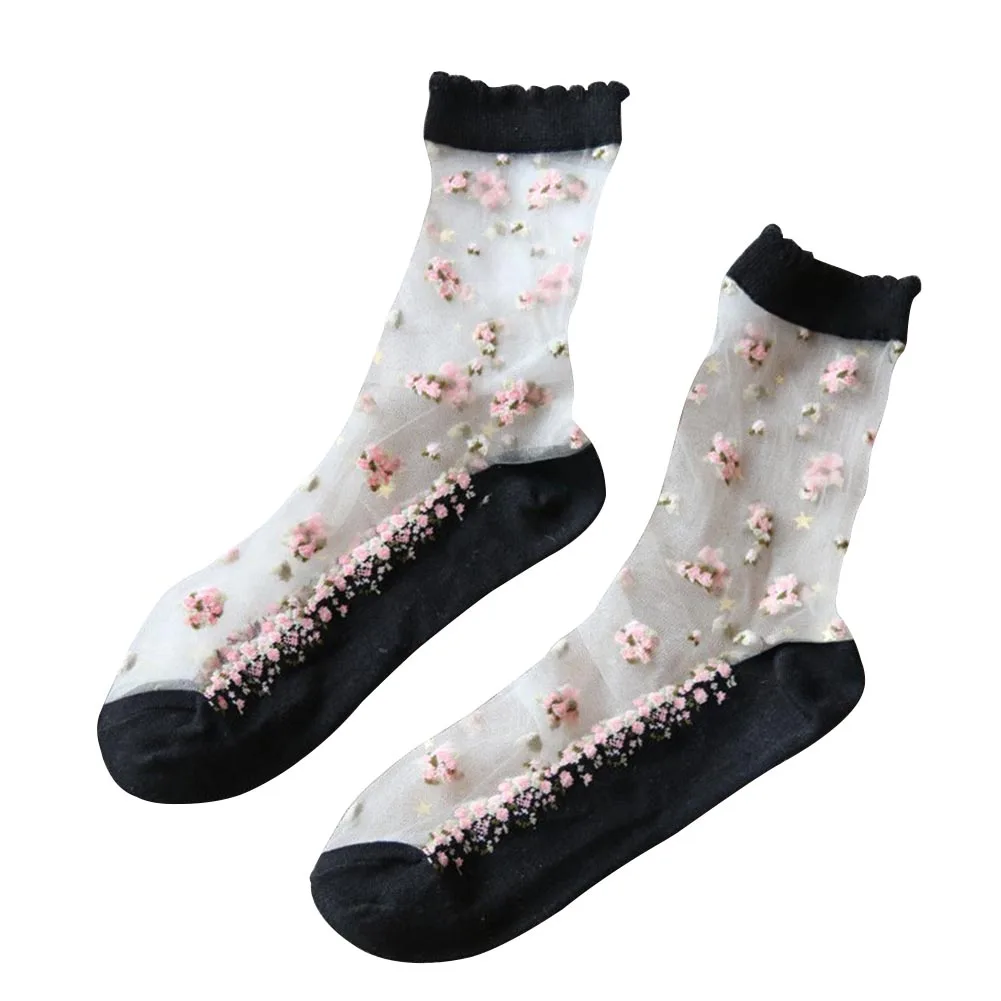 5 пар, мягкие милые дышащие женские носки с розами, кружевные короткие ультратонкие прозрачные летние эластичные шелковые носки с кристаллами на весну
