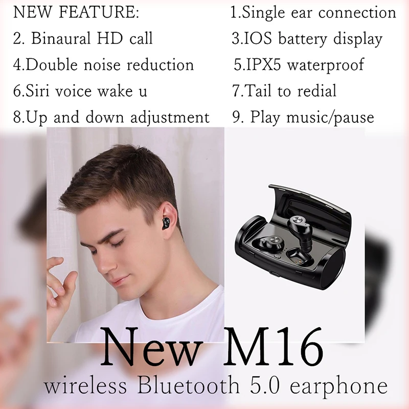 Новый M16 беспроводной Bluetooth 5 0 наушники мини стерео гарнитура Спортивная IPX5