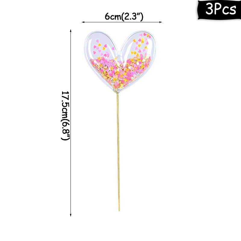 Bling Fairy PVC Cake Topper Heart Star Cloud Shape Shiny Cupcake Topper for Wedding Birthday Party Cake Decorations Mermaid Tail - Цвет: 3pcs PVC toppers-H