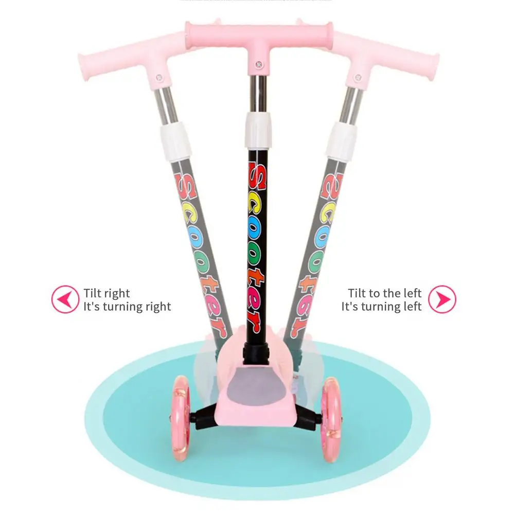 3 Wheel Adjustable Height Kids Kick Folding Foot Scooter With Flashing Wheels For Kids Aged 2 To 8 Sport Toy