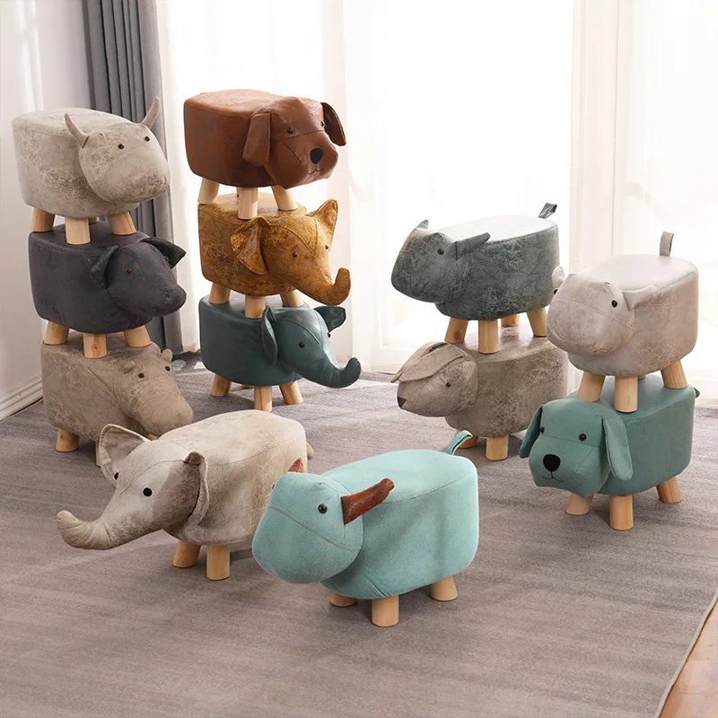 Per La Casa In Legno Massello Cartone Animato Sgabello Per Animali Scarpe Creative Per Bambini Sgabello Elefante Divano Poggiapiedi Scarpe Di Stoffa P