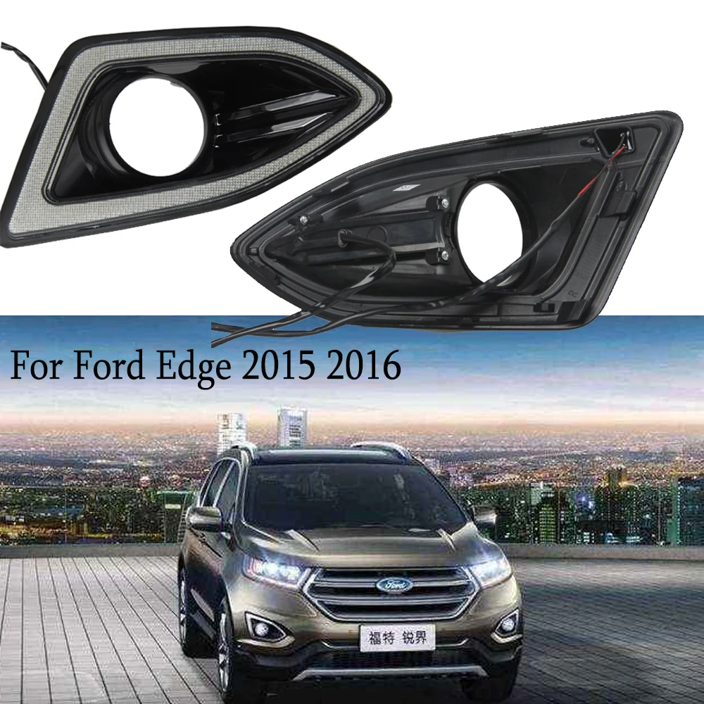 2 шт. светодиодный светильник дневного света для Ford Edge- DRL12V водонепроницаемый желтый siganl противотуманная фара с отверстием для противотуманной фары