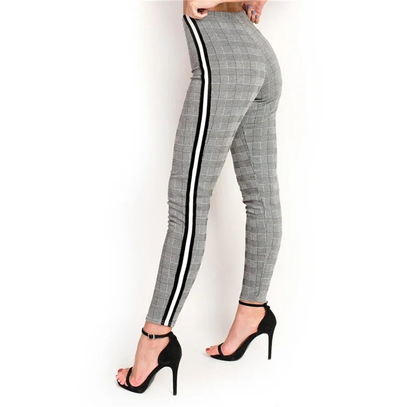

2019 New Pencil Pants Women Striped Plaid Sweatpants Casual Autumn Women Trousers Elastic Waist Elegant Gray Pant Pantalon Femme