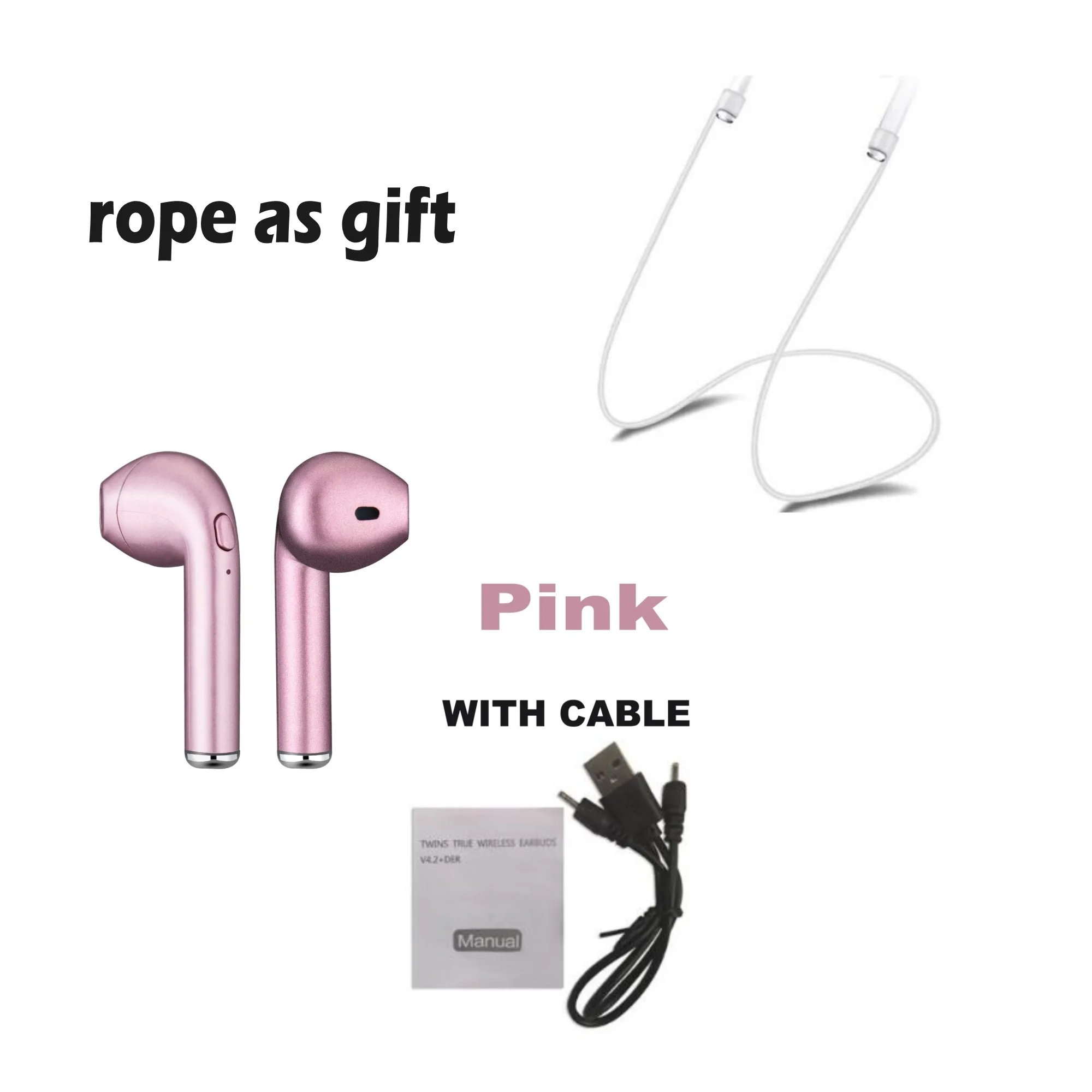2Pink with Cable VSDTK I7 i7s tws беспроводные Bluetooth наушники с микрофоном с кабели для iPhone 6 7 8 X Xs XR xiaomi все смартфоны - Цвет: 2Pink with Cable