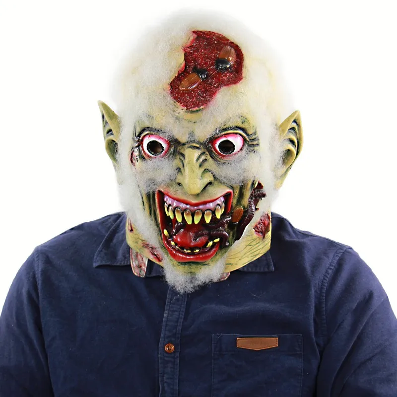 

2019 Halloween Horn Green Clown Mask Waterproof Environment-friendly Scary Latex Mask Halloween Bar Party Cosplay Props Supplies