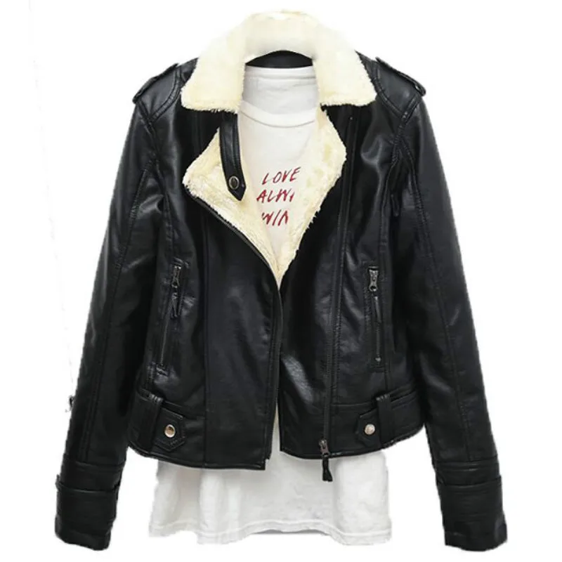 

2019 Thicken Streetwear PU Leather Jackets Warm Parka Leather Jacket Autumn Winter Coat Women Coats PP264