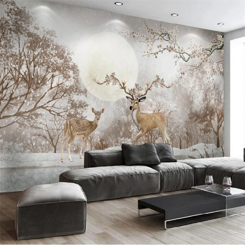 wellyu-Nordic-aesthetic-forest-deer-art-TV-background-wall-painting-custom-large-mural-green-wallpaper-papel