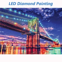 Светодиодный алмазов картина 5D Лондонский мост, вышивка бисером цветные светодиодные лампы полный Круглая Мозаика из буровых алмазов 30x40 см с рамкой